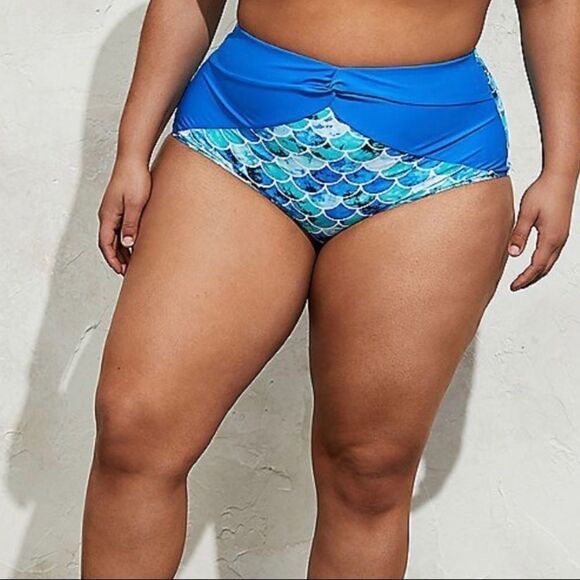 TORRID BLUE MERMAID HIGH‎ WAIST KNOT FRONT SWIM BOTTOM - Picture 6 of 6